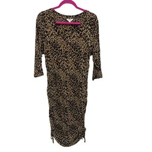 Terra & Sky Women's Leopard Print Midi Dress Plus Size 0X (14W) Knit Stretch